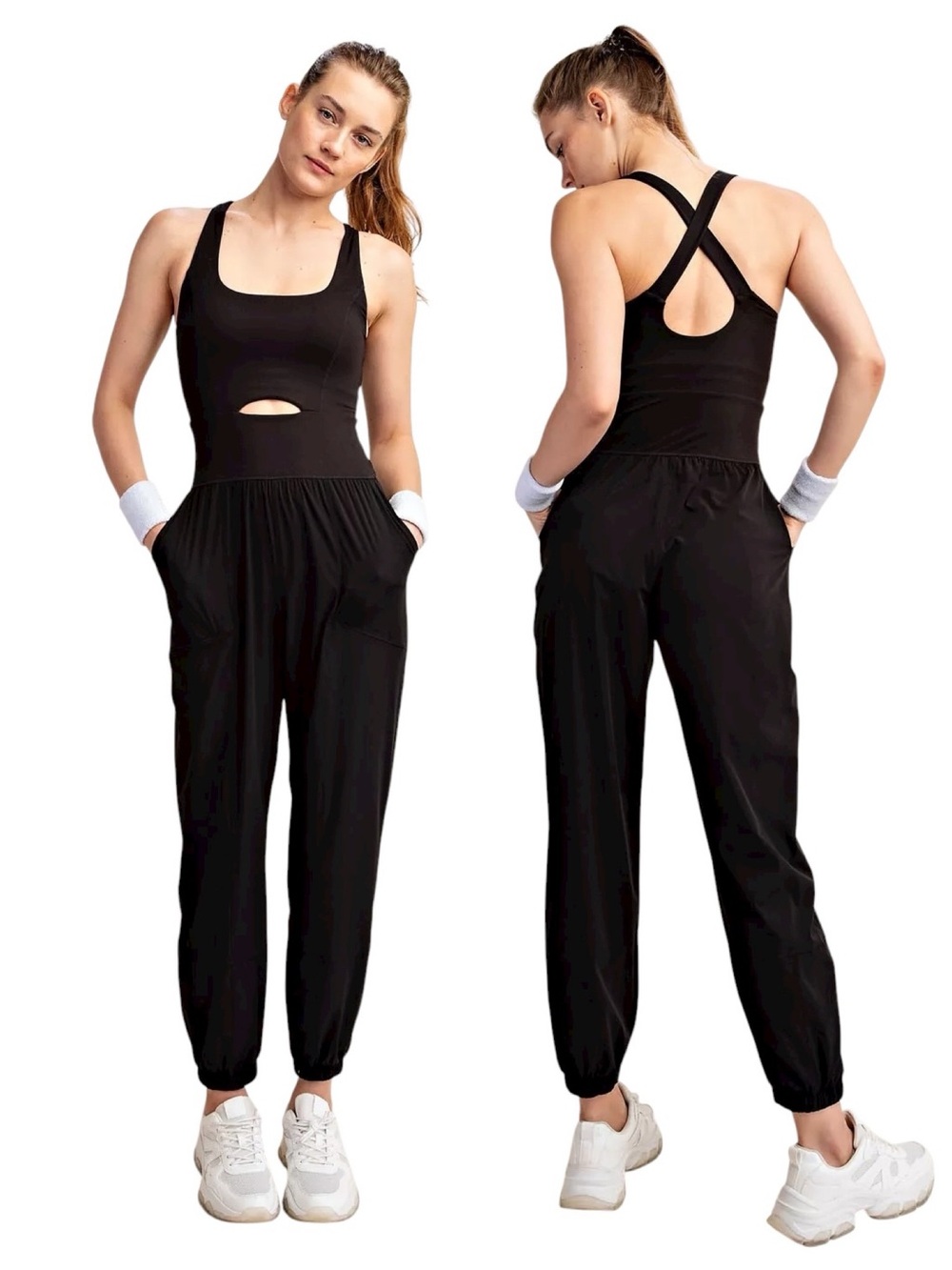 Rae Mode Active Jogger Onesie Black Cutout Casual Athleisure 2X EUC